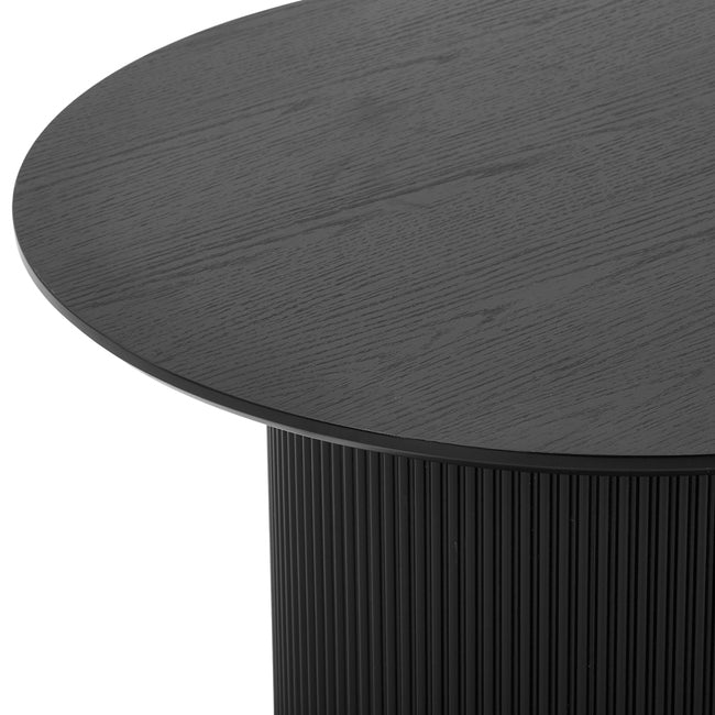 Luxueam Round Black Melamine Coffee Table with Fluted Pedestal Base