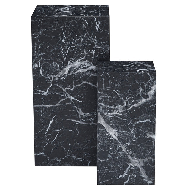 Luxueam Black Marble Look Plinth Side Table Set of 2