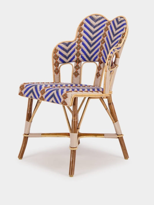 Luxueam Blue Multicolor Woven Rattan Armchair with Curved Back