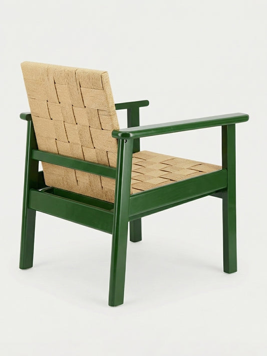 Luxueam Green Beech Wood Armchair with Handwoven Natural Cord Seat
