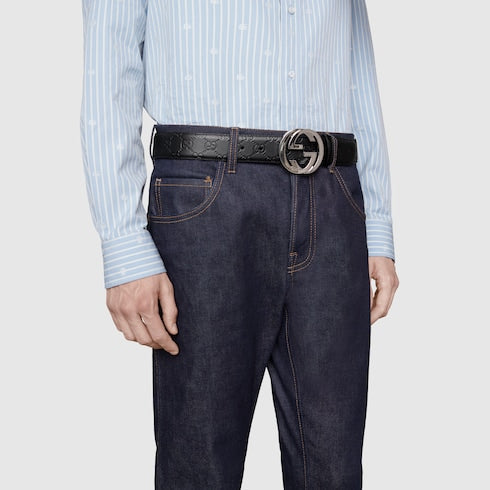 Men's Black Gucci Signature Leather Belt