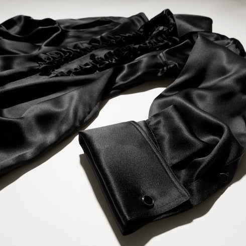 Silk satin shirt with rouches