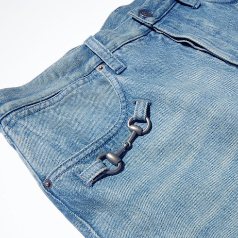 Flared denim pants with Horsebit