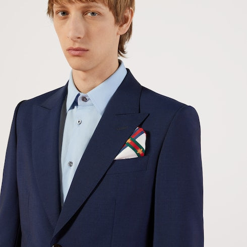 White Silk Bee Pattern Pocket Square