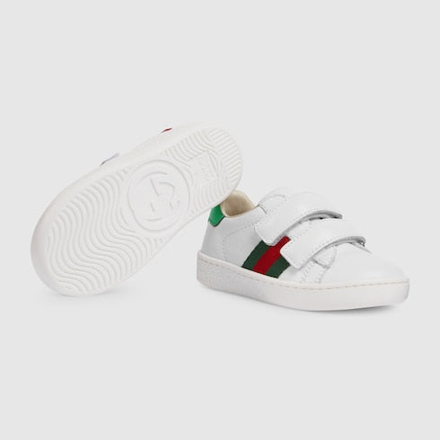 White Leather Toddler Sneaker With Web