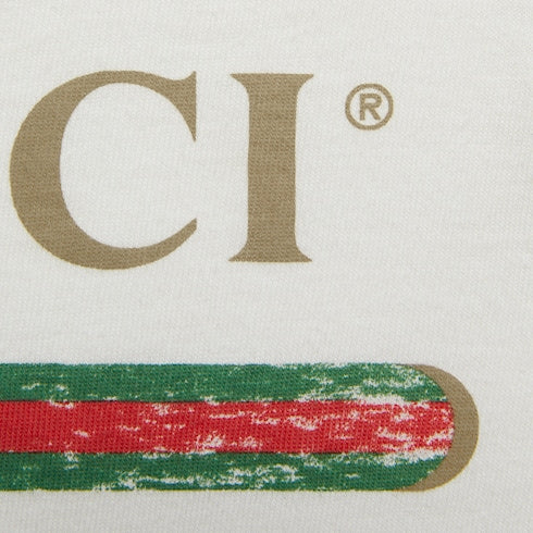 White Cotton Baby T-Shirt With Vintage Gucci Logo