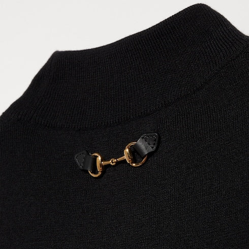 Fine rib knit wool dress with Horsebit