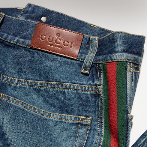 Cotton denim pants with Web insert