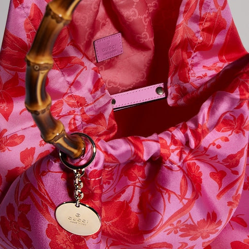 Silk maxi tote bag with bamboo handle