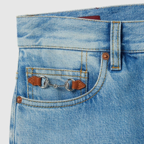 Flared bleached cotton denim pants
