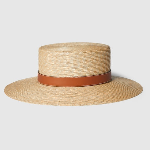Straw hat with leather detail