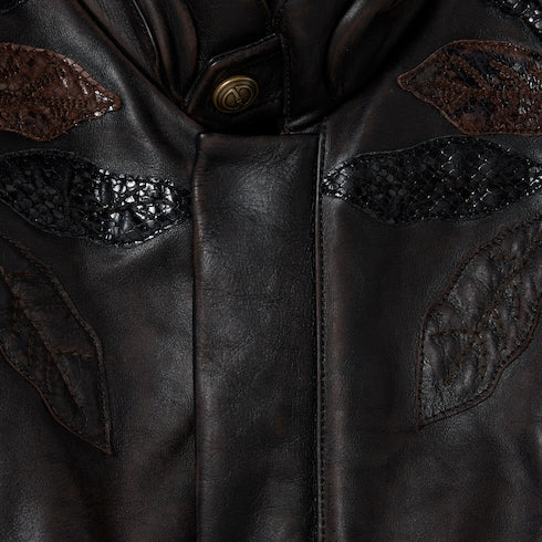 Leather with aged effect bomber jacket
