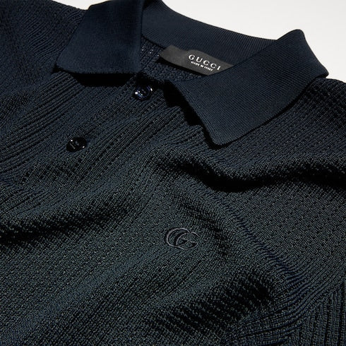 Technical knit fabric polo shirt with embroidery