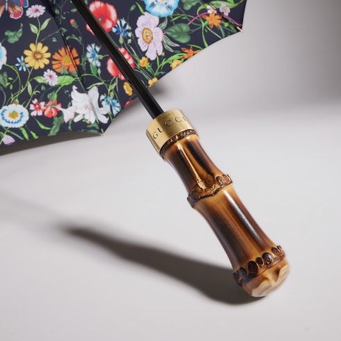 Nylon foldable umbrella with Gucci Flora print