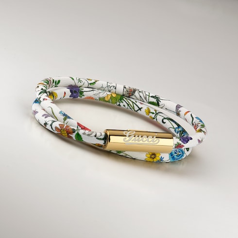 Leather double bracelet with Gucci script