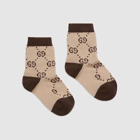 Beige / Brown Cotton Baby GG Socks