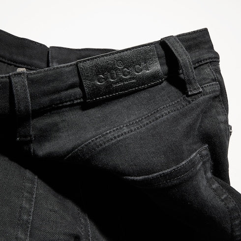 Washed cotton denim skinny pants