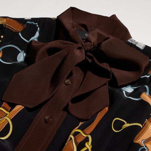 Printed silk chemisier dress