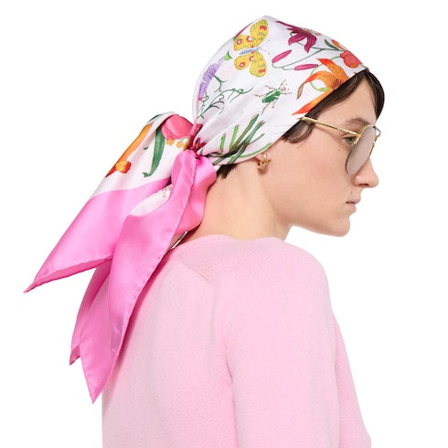 Printed Flora silk twill carré