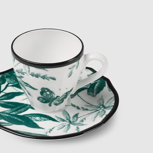 Green Herbarium Coffee Cup And Saucer, Double Set