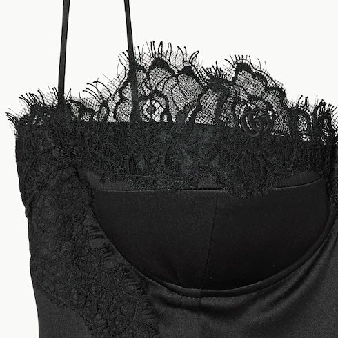 Embroidered silk satin top