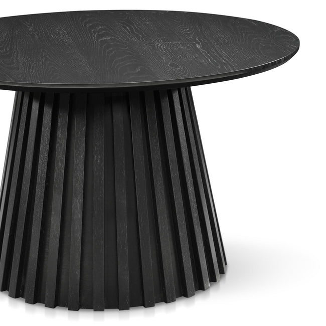 Luxueam Round Black Coffee Table with Fluted Pedestal Base