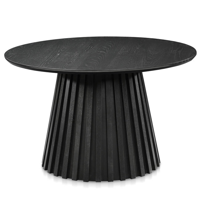 Luxueam Round Black Coffee Table with Fluted Pedestal Base