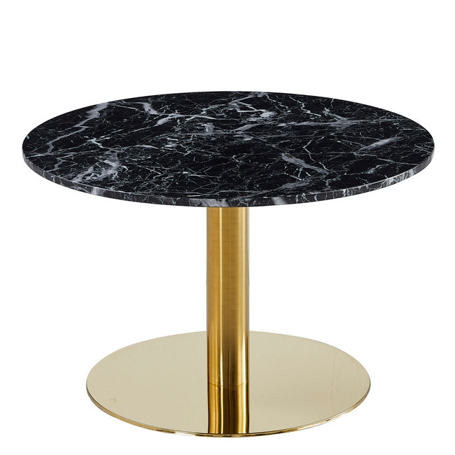 Luxueam Round Black Marble Look Coffee Table with Gold Pedestal Base