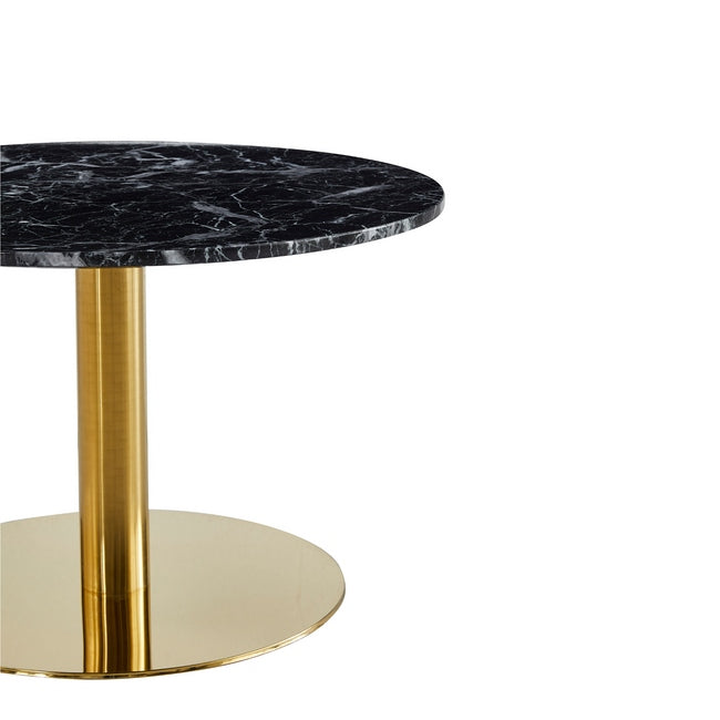 Luxueam Round Black Marble Look Coffee Table with Gold Pedestal Base