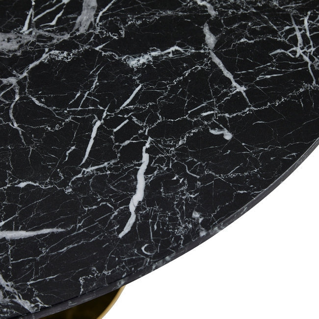 Luxueam Round Black Marble Look Coffee Table with Gold Pedestal Base