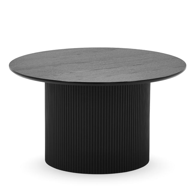Luxueam Round Black Melamine Coffee Table with Fluted Pedestal Base