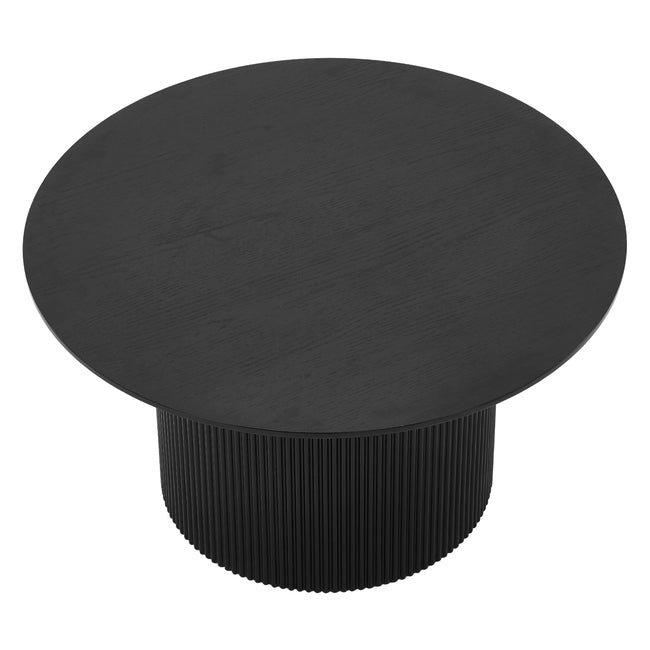 Luxueam Round Black Melamine Coffee Table with Fluted Pedestal Base