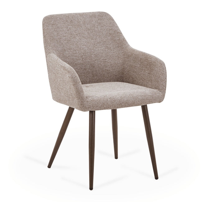 Luxueam Sand Fabric Dining Arm Chair with Smoked Oak Look Legs
