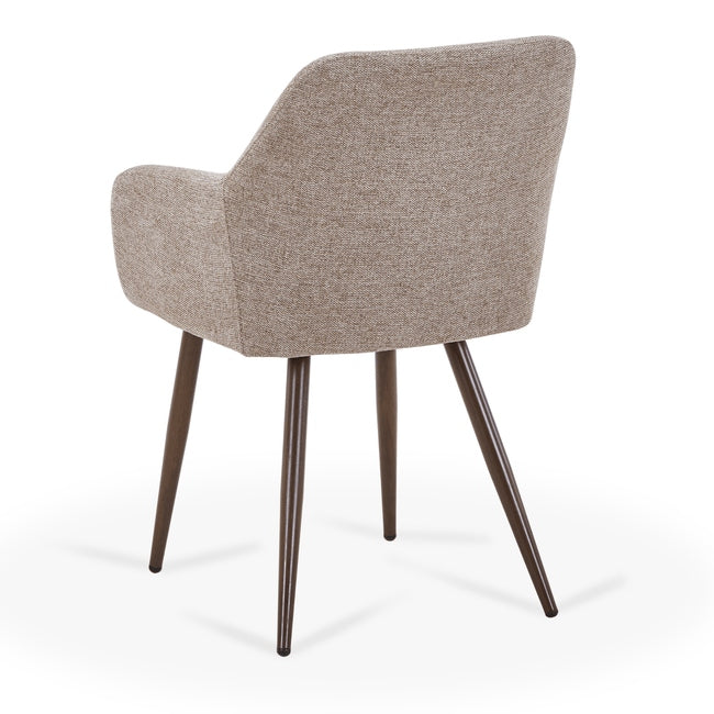 Luxueam Sand Fabric Dining Arm Chair with Smoked Oak Look Legs