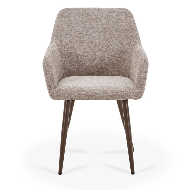 Luxueam Sand Fabric Dining Arm Chair with Smoked Oak Look Legs