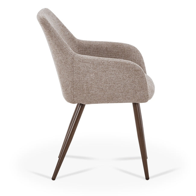 Luxueam Sand Fabric Dining Arm Chair with Smoked Oak Look Legs