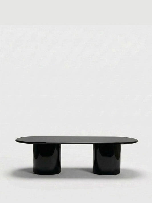 Luxueam Black Lacquered Wood Oval Dining Table with Double Pedestal Base