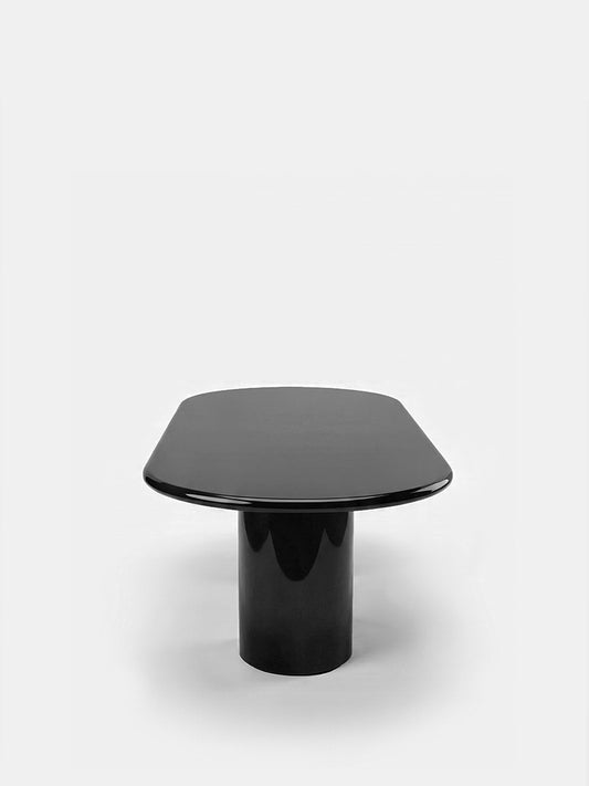 Luxueam Black Lacquered Wood Oval Dining Table with Double Pedestal Base
