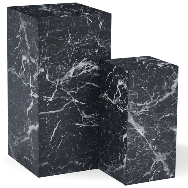 Luxueam Black Marble Look Plinth Side Table Set of 2