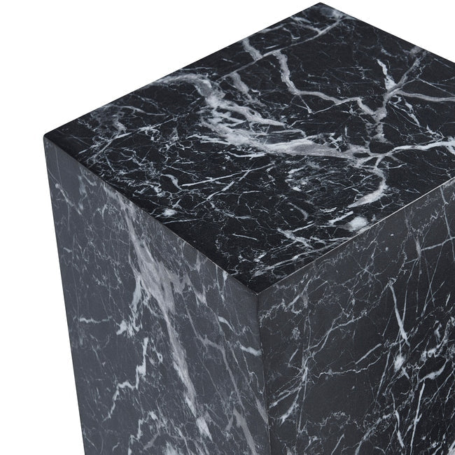 Luxueam Black Marble Look Plinth Side Table Set of 2