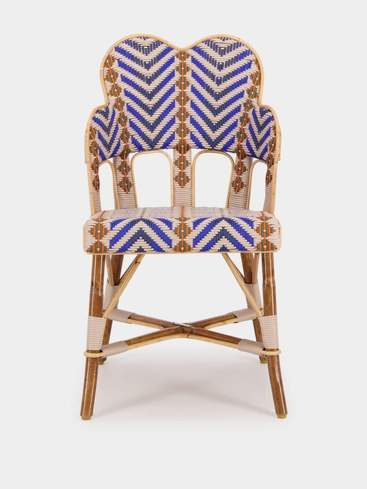 Luxueam Blue Multicolor Woven Rattan Armchair with Curved Back