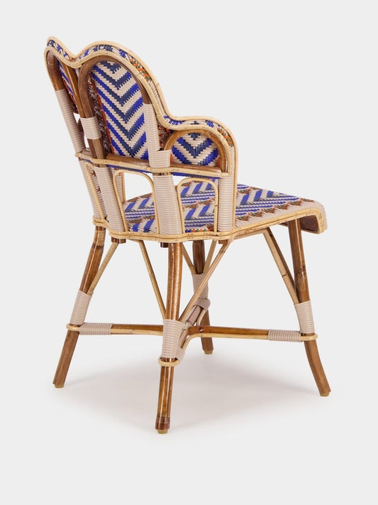 Luxueam Blue Multicolor Woven Rattan Armchair with Curved Back