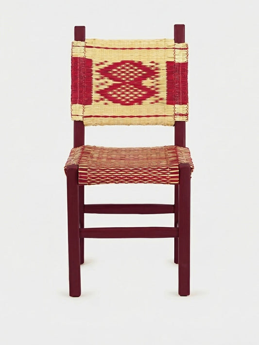 Luxueam Bordeaux Wood Dining Chair with Natural Reed Woven Seat and Backrest