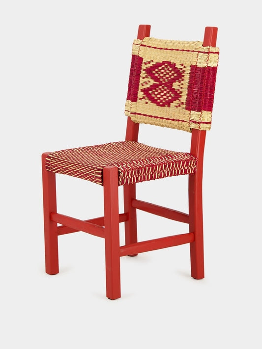 Luxueam Bordeaux Wood Dining Chair with Natural Reed Woven Seat and Backrest