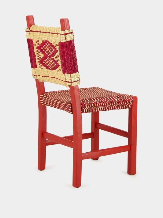 Luxueam Bordeaux Wood Dining Chair with Natural Reed Woven Seat and Backrest