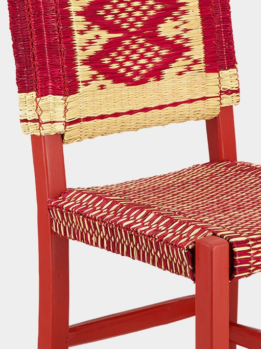 Luxueam Bordeaux Wood Dining Chair with Natural Reed Woven Seat and Backrest