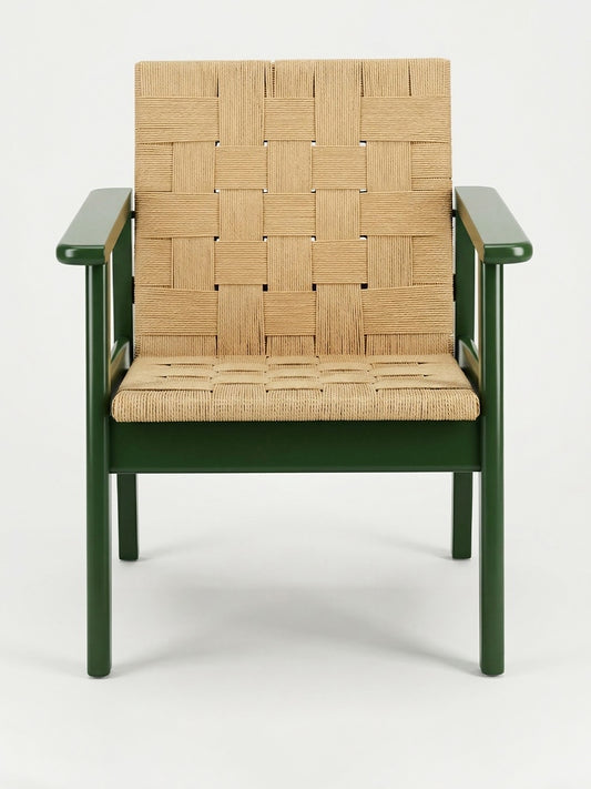 Luxueam Green Beech Wood Armchair with Handwoven Natural Cord Seat