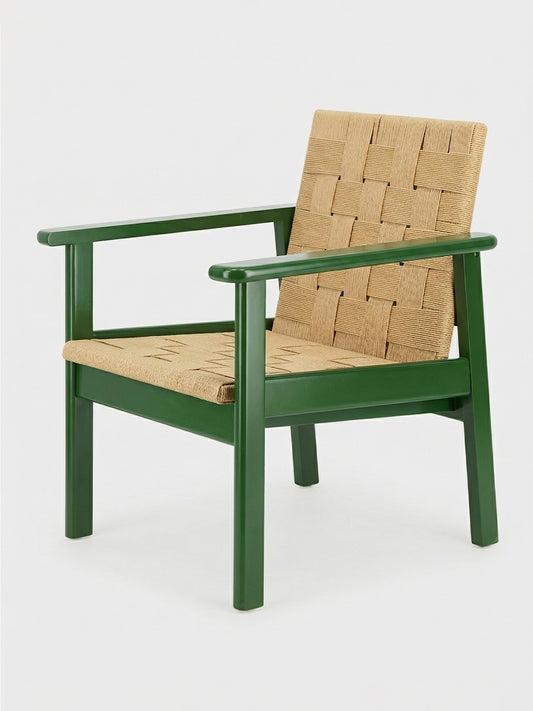 Luxueam Green Beech Wood Armchair with Handwoven Natural Cord Seat