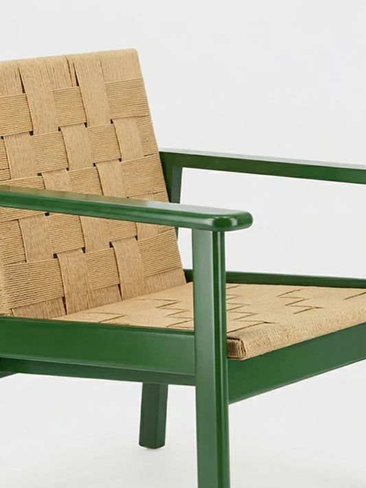 Luxueam Green Beech Wood Armchair with Handwoven Natural Cord Seat