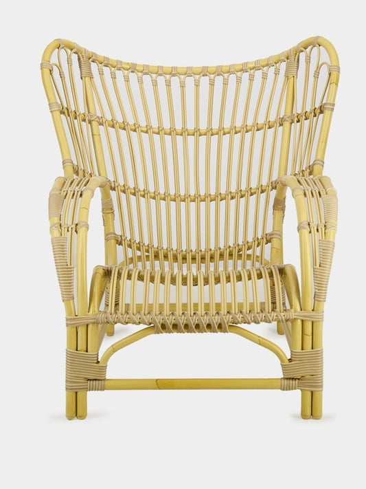 Luxueam Natural Rattan High Back Woven Armchair with Curved Arms